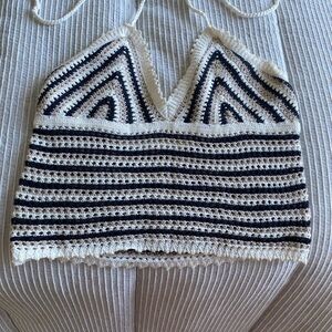 Marine Layer Black and Cream Crochet Crop Top
